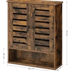 Rootz Vægskab - Badeværelsesskab - Opbevaringsskab - 2 døre - 1 åbent rum - Brun - Forarbejdet træ - Industrielt - 60 x 20 x 70 cm