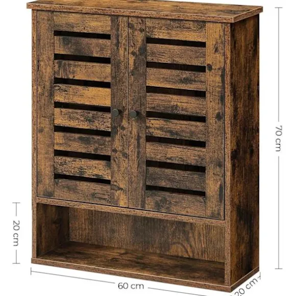 Rootz Vægskab - Badeværelsesskab - Opbevaringsskab - 2 døre - 1 åbent rum - Brun - Forarbejdet træ - Industrielt - 60 x 20 x 70 cm