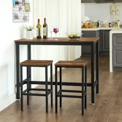 Rootz Vintage barbordssæt - Mørkebrunt pubbord - Bistrosæt i spånplade - Jernstel - 120 cm x 60 cm x 90 cm - 40 cm x 30 cm x 65 cm skamler - 24,5 kg - | Fyndiq