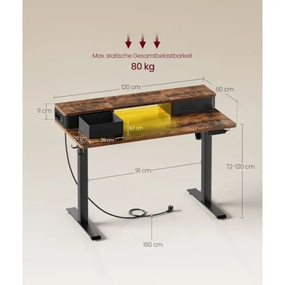 Rootz Vintage Brown Skrivebord - Studiebord - Skrivebord - Spånplade - Stålramme - Oxford klud - Justerbar højde - Rummelig overflade - Nem montering | Fyndiq