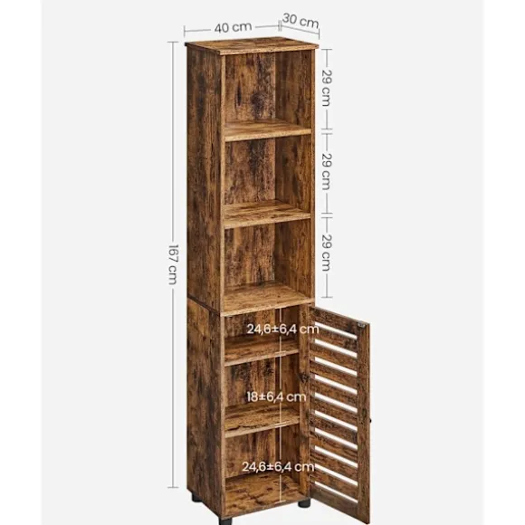 Rootz Vintage Brown spånplade højskab - Opbevaringsenhed - Skab - Anti-Tip-enhed - 40 cm x 30 cm x 167 cm - Organiser dit rum - Robust konstruktion - | Fyndiq