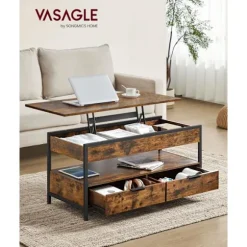 Rootz Vintage Brown-Ink Black Sofabord - Spånplade stål - Stort - Justerbar højde - Letvægts - 50cm x 100cm x 48-63cm