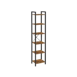 Rootz Vintage brun-sort bogreol - Spånpladestål - Høj reol - Rustik opbevaring - 40 cm x 30 cm x 187,5 cm