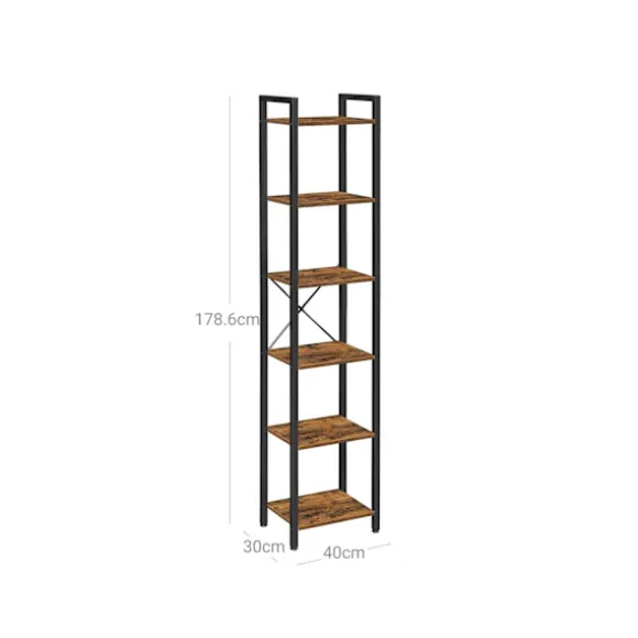 Rootz Vintage brun-sort bogreol - Spånpladestål - Høj reol - Rustik opbevaring - 40 cm x 30 cm x 187,5 cm