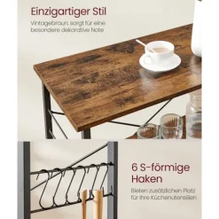 Rootz Vintage brun-sort hylde - Opbevaringsstativ - Rullevogn - Spånplade og stål - 40 cm x 80 cm x 89 cm - 123 kg Kapacitet