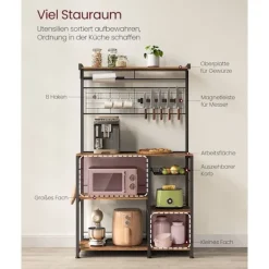 Rootz Vintage brun-sort køkkenopbevaringsstativ - spånpladestålorganisering - Pantryhylde - Heavy Duty - 42 cm x 90 cm x 167,3 cm