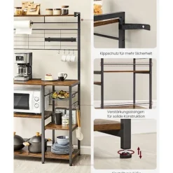 Rootz Vintage brun-sort køkkenopbevaringsstativ - spånpladestålorganisering - Pantryhylde - Heavy Duty - 42 cm x 90 cm x 167,3 cm