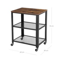 Rootz Vintage Brun-Sort Køkkenvogn - Rullevogn - Opbevaringsstativ - Spånplader og stål - 60 cm x 77,5 cm x 40 cm - 11,21 kg - 80 kg Belastningskapaci | Fyndiq