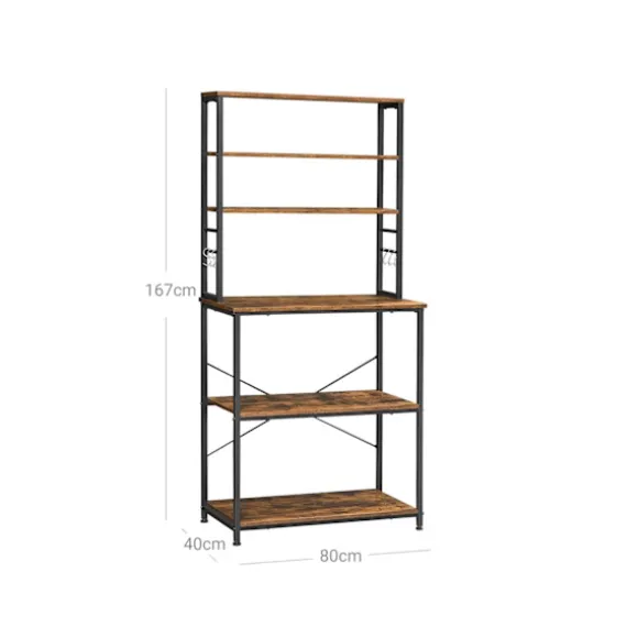Rootz Vintage brun-sort køkkenhylde - Pantry Organizer - Opbevaringsstativ - Spånplade og stål - 80 cm x 40 cm x 167 cm - 21 kg - 90 kg Belastningskap | Fyndiq