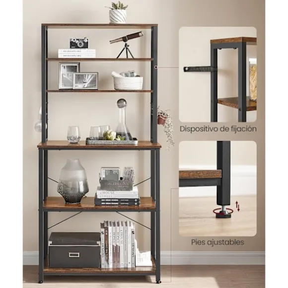 Rootz Vintage brun-sort køkkenhylde - Pantry Organizer - Opbevaringsstativ - Spånplade og stål - 80 cm x 40 cm x 167 cm - 21 kg - 90 kg Belastningskap | Fyndiq