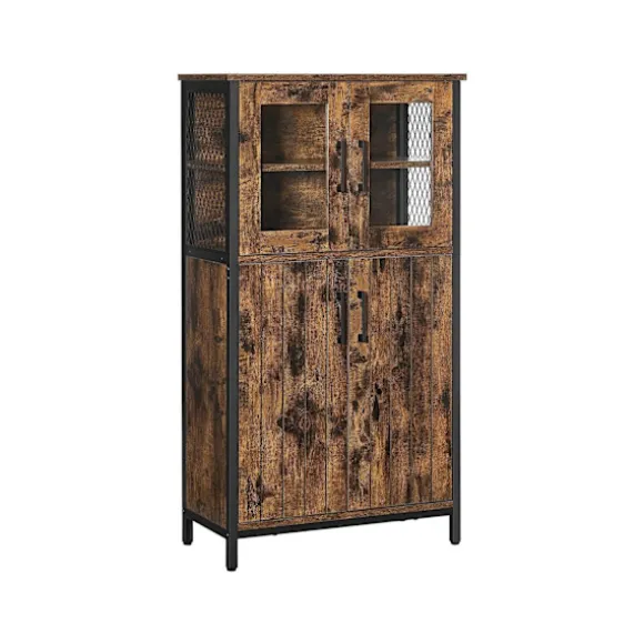 Rootz Vintage brun-sort opbevaringsskab - Spånplade stålglas - Højt skab - Vitrineskab - 30 kg øverste hyldekapacitet - 5 kg pr. hyldekapacitet - 60 c | Fyndiq