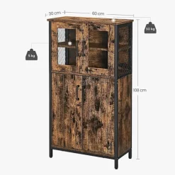 Rootz Vintage brun-sort opbevaringsskab - Spånplade stålglas - Højt skab - Vitrineskab - 30 kg øverste hyldekapacitet - 5 kg pr. hyldekapacitet - 60 c | Fyndiq