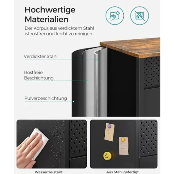 Rootz Vintage brun-sort opbevaringsskab - Stålspånplade - Organizer - Skab - Heavy-Duty - 80cm x 40cm x 76cm