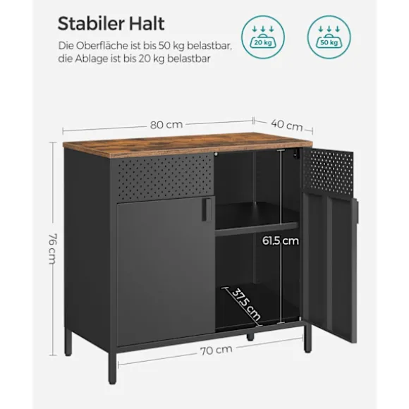 Rootz Vintage brun-sort opbevaringsskab - Stålspånplade - Organizer - Skab - Heavy-Duty - 80cm x 40cm x 76cm