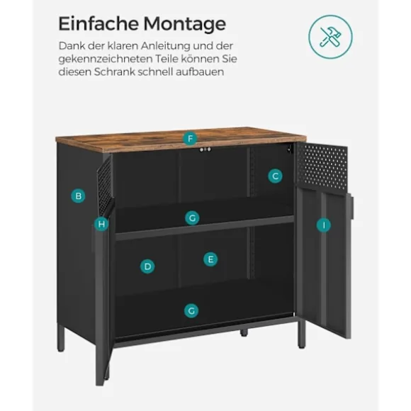 Rootz Vintage brun-sort opbevaringsskab - Stålspånplade - Organizer - Skab - Heavy-Duty - 80cm x 40cm x 76cm