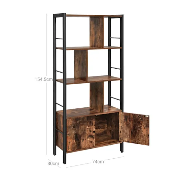 Rootz Vintage brun-sort reol - træhylde - stålramme - 20 kg Kapacitet - 30 cm x 74 cm x 154,5 cm