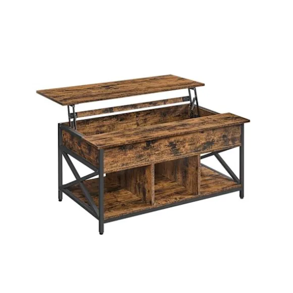 Rootz Vintage brun-sort sofabordssæt - Spånpladestål - Stuemøbler - Opbevaringshylde - Nem montering - 60cm x 100cm x 62cm