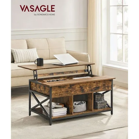 Rootz Vintage brun-sort sofabordssæt - Spånpladestål - Stuemøbler - Opbevaringshylde - Nem montering - 60cm x 100cm x 62cm