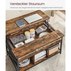 Rootz Vintage brun-sort sofabordssæt - Spånpladestål - Stuemøbler - Opbevaringshylde - Nem montering - 60cm x 100cm x 62cm