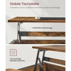 Rootz Vintage brun-sort sofabordssæt - Spånpladestål - Stuemøbler - Opbevaringshylde - Nem montering - 60cm x 100cm x 62cm
