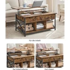 Rootz Vintage brun-sort sofabordssæt - Spånpladestål - Stuemøbler - Opbevaringshylde - Nem montering - 60cm x 100cm x 62cm
