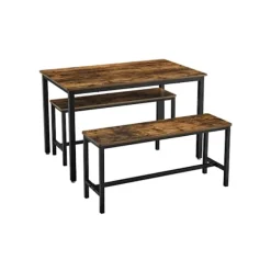 Rootz Vintage Brun-Sort Spisebordssæt - Træspånplade Stål - Køkkenbord - Bænksæde - Robust konstruktion - Pladsbesparende design - 110cm x 70cm x 75cm | Fyndiq