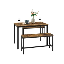 Rootz Vintage Brun-Sort Spisebordssæt - Træspånplade Stål - Køkkenbord - Bænksæde - Robust konstruktion - Pladsbesparende design - 110cm x 70cm x 75cm | Fyndiq