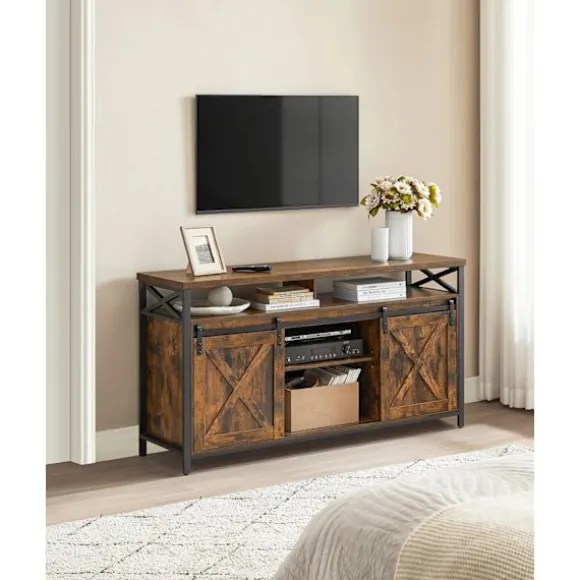 Rootz Vintage Brun-Sort TV Stand - Underholdningscenter - Mediekonsol - Spånplade og stål - 40 cm x 147 cm x 76 cm - Maks. Bæreevne 91 kg