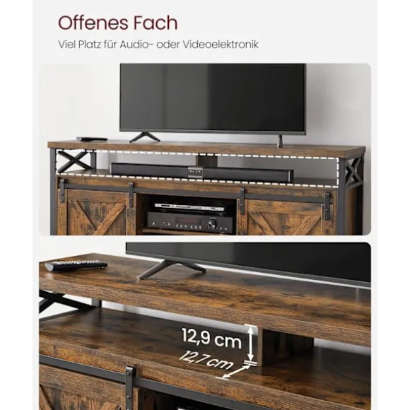 Rootz Vintage Brun-Sort TV Stand - Underholdningscenter - Mediekonsol - Spånplade og stål - 40 cm x 147 cm x 76 cm - Maks. Bæreevne 91 kg