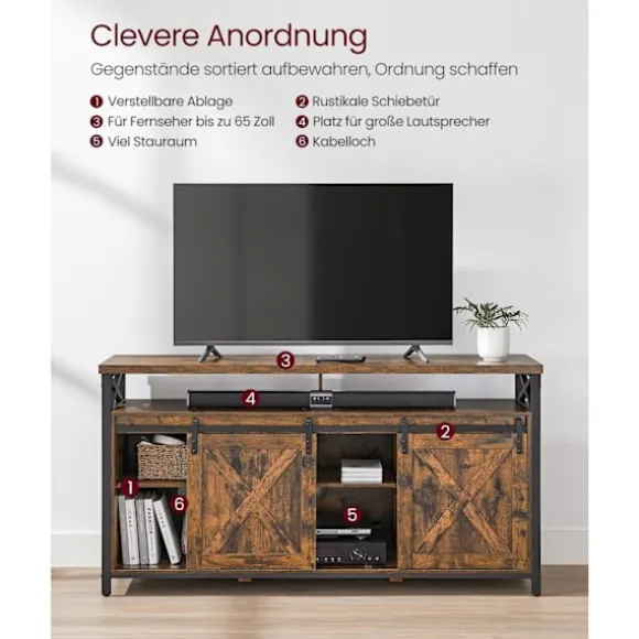 Rootz Vintage Brun-Sort TV Stand - Underholdningscenter - Mediekonsol - Spånplade og stål - 40 cm x 147 cm x 76 cm - Maks. Bæreevne 91 kg