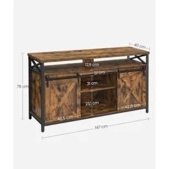 Rootz Vintage Brun-Sort TV Stand - Underholdningscenter - Mediekonsol - Spånplade og stål - 40 cm x 147 cm x 76 cm - Maks. Bæreevne 91 kg
