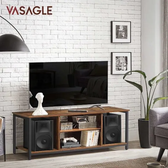 Rootz Vintage Brun-Sort TV-hylde - Underholdningsstativ - Mediekonsol - Spånplade og stål - 120 cm x 40 cm x 50 cm - Maks. belastning 40 kg - Nem mont | Fyndiq
