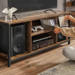 Rootz Vintage Brun-Sort TV-hylde - Underholdningsstativ - Mediekonsol - Spånplade og stål - 120 cm x 40 cm x 50 cm - Maks. belastning 40 kg - Nem mont | Fyndiq