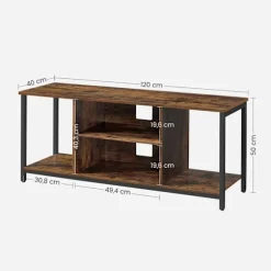 Rootz Vintage Brun-Sort TV-hylde - Underholdningsstativ - Mediekonsol - Spånplade og stål - 120 cm x 40 cm x 50 cm - Maks. belastning 40 kg - Nem mont | Fyndiq