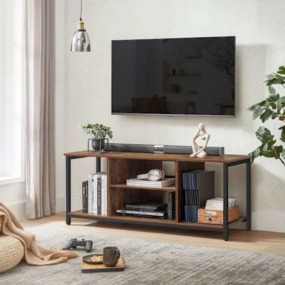 Rootz Vintage Brun-Sort TV-hylde - Underholdningsstativ - Mediekonsol - Spånplade og stål - 120 cm x 40 cm x 50 cm - Maks. belastning 40 kg - Nem mont | Fyndiq