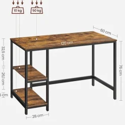 Rootz Vintage computerbord - Kontorbord - Studiebord - Stilfuldt design - Alsidige hylder - Nem montering - Spånplade og stål - 60 cm x 120 cm x 75 cm | Fyndiq