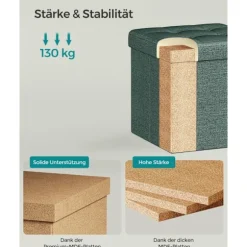 Rootz Vintage Grøn sædekiste - Opbevaring Ottoman - Fodstøtte - MDF imiteret linned - 25D skum - 30 cm x 30 cm x 30 cm - 1,6 kg - 130 kg Kapacitet