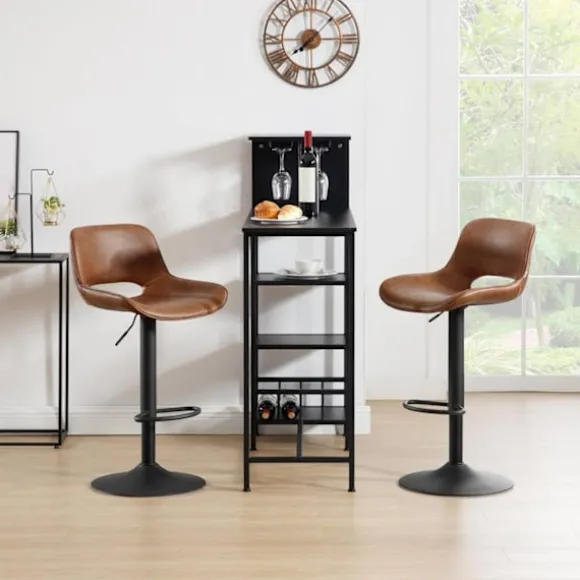 Rootz Vintage imiteret læder barstol - Vandtæt - Slidbestandig - Ergonomisk - Justerbar højde - Brun - 48cm x (85-105,5)cm x 49cm