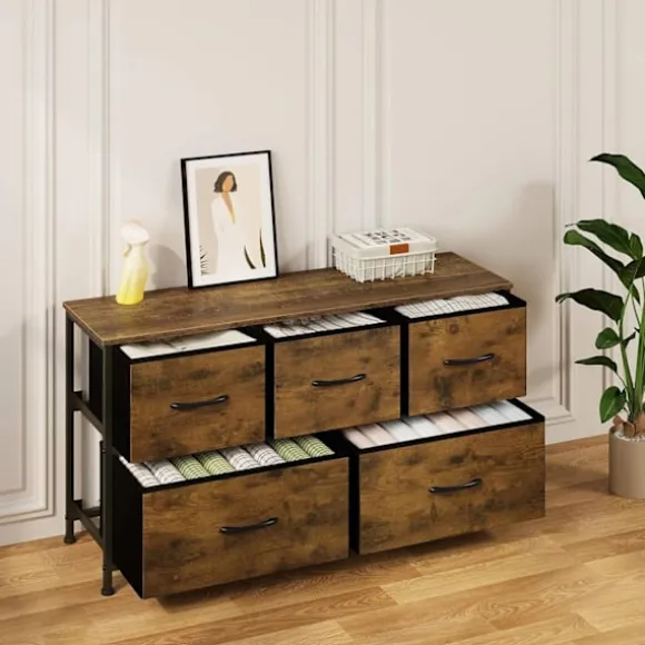 Rootz Vintage kommode - Industrielt opbevaringsskab - Kommode med 5 skuffer - Metalramme - 100 cm x 54 cm x 30 cm