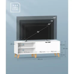 Rootz White Chipboard TV-skab - Underholdningscenter - Mediekonsol - Rummelig opbevaring - Robust konstruktion - Moderne design - 40cm x 140cm x 50cm | Fyndiq