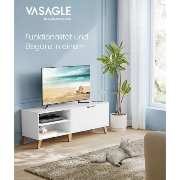 Rootz White Chipboard TV-skab - Underholdningscenter - Mediekonsol - Rummelig opbevaring - Robust konstruktion - Moderne design - 40cm x 140cm x 50cm | Fyndiq