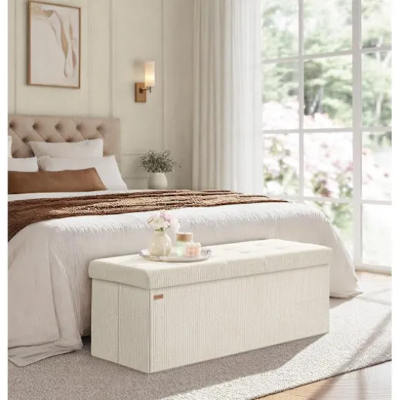 Rootz White Seat Bryst - Opbevaringsbænk - polstret osmannisk - Max belastning 300 kg - 38 cm x 110 cm x 38 cm