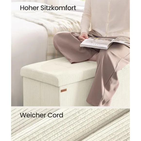Rootz White Seat Bryst - Opbevaringsbænk - polstret osmannisk - Max belastning 300 kg - 38 cm x 110 cm x 38 cm