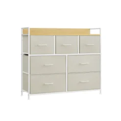 Rootz White 6-skuffers kommode - Trækiste - Stofskuffefronter - Spånplade - 28,5 cm x 98 cm x 85 cm - Organizer - 6 skuffer