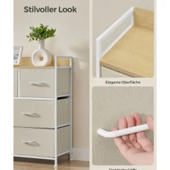 Rootz White 6-skuffers kommode - Trækiste - Stofskuffefronter - Spånplade - 28,5 cm x 98 cm x 85 cm - Organizer - 6 skuffer
