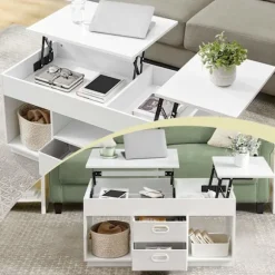 Rootz White sofabord - Moderne bord - Steel & Wooden Chipboard - Alsidig design - 50 cm x 100 cm x 48/62,3 cm