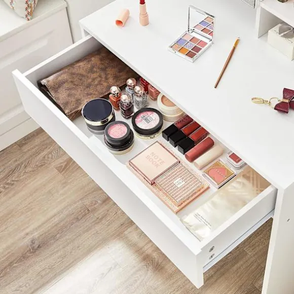 Rootz White spånplade sminkebord - Sminkebord - Makeup skrivebord - 70 x 40 x 136 cm - Anti-Tip-enhed - Nem montering - Opbevaringsplads
