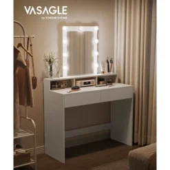 Rootz White spånplade sminkebord - Vanity Desk - Makeup Bord - Rummelig opbevaring - 40 cm x 100 cm x 145 cm