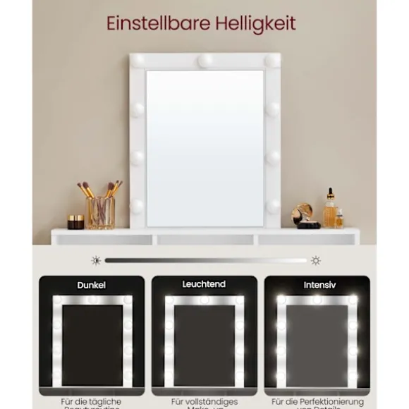 Rootz White spånplade sminkebord - Vanity Desk - Makeup Bord - Rummelig opbevaring - 40 cm x 100 cm x 145 cm