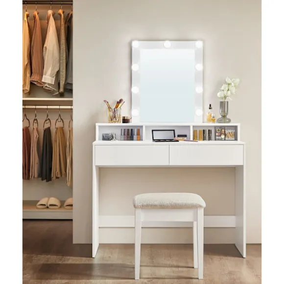 Rootz White spånplade sminkebord - Vanity Desk - Makeup Bord - Rummelig opbevaring - 40 cm x 100 cm x 145 cm